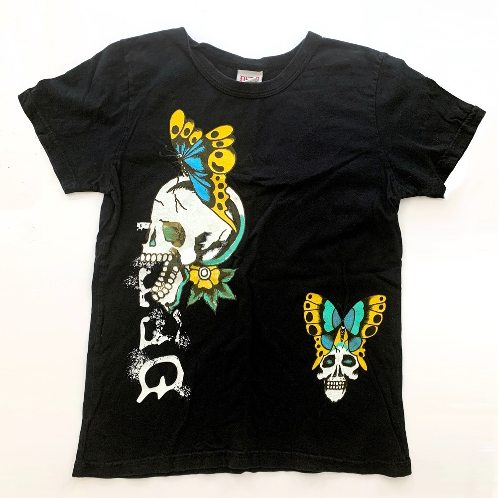 VTG Ed Hardy DETH Skull Black T-shirt Womens M‎ Y2K Butterfly Goth
